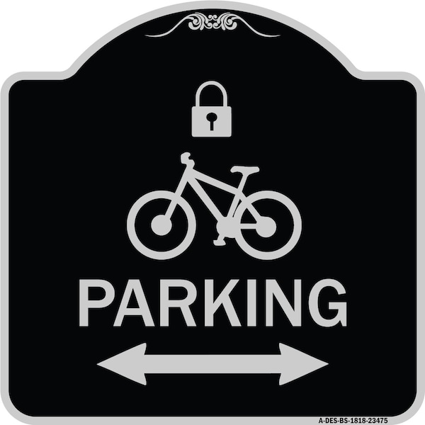 Parking W/ Lock Cycle & Bidirectional Arrow Heavy-Gauge Aluminum Sign, 18" x 18", BS-1818-23475